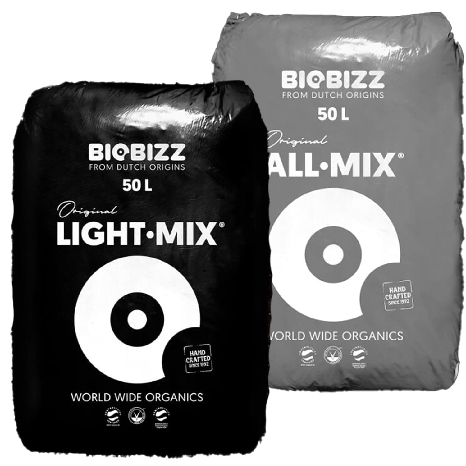 Biobizz Lightmix 50L & Biobizz Allmix 50L im Set – 100L Premium Bio-Erde für optimales Pflanzenwachstum – Organische All Mix & Light Mix Erde Anzucht Wachstum, Grow Erde