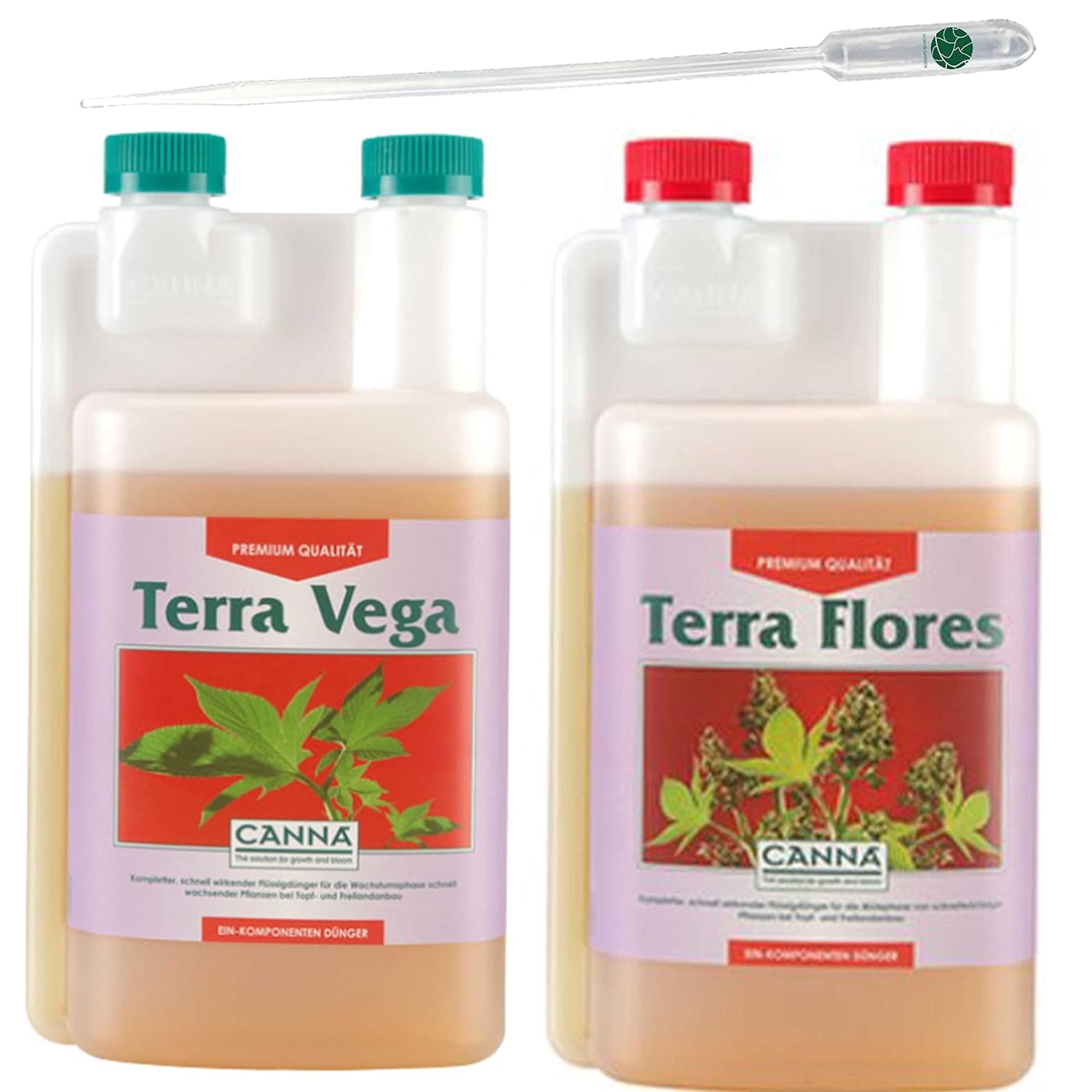 Canna Terra Vega Grow + Terra Flores Bloom Dünger Set Erde je 1L mit Pipette