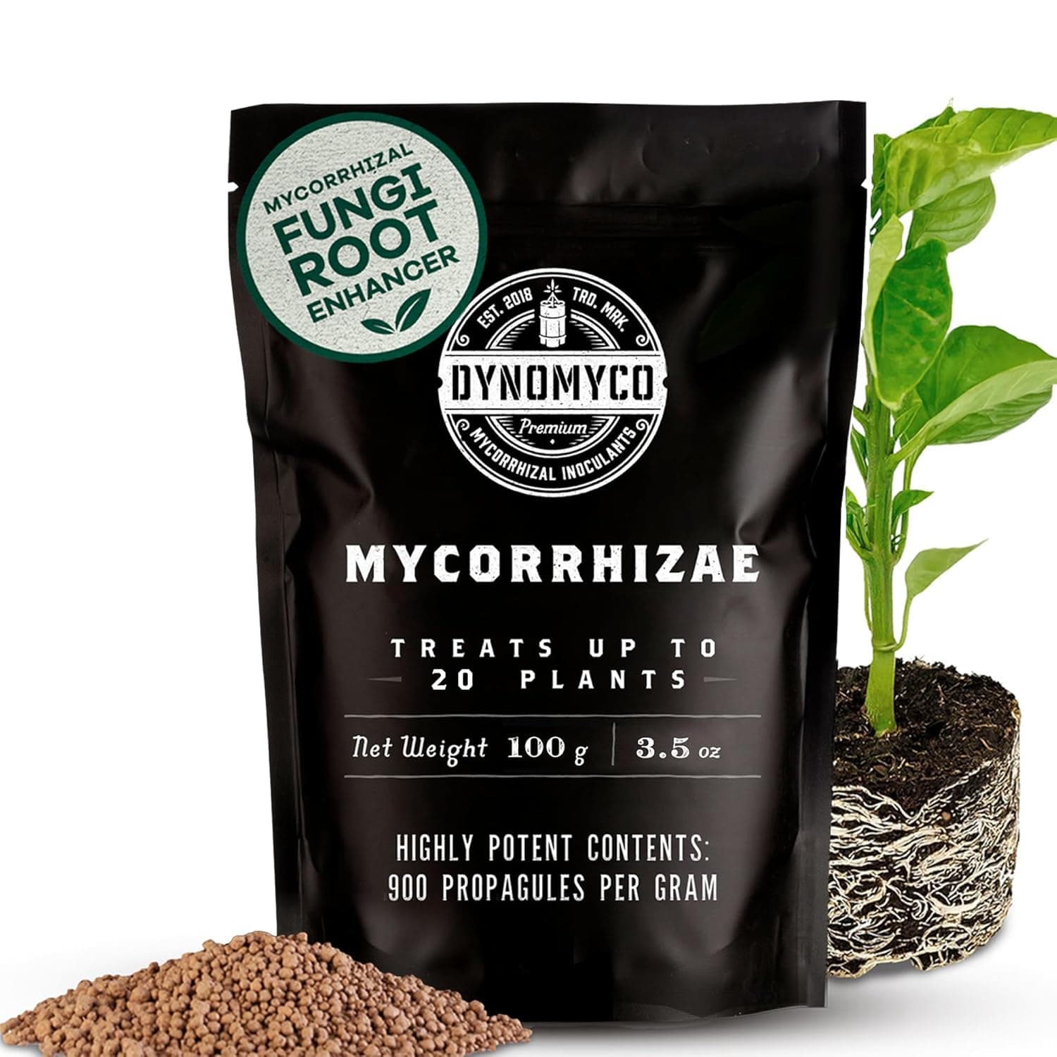 Mykorrhiza-Impfmittel von DYNOMYCO - Hochleistungsstämme - Konzentrierte Formel - Verbessert die Nährstoffaufnahme - Steigert den Pflanzenertrag (3.5 Oz/Up to 20 Plants)