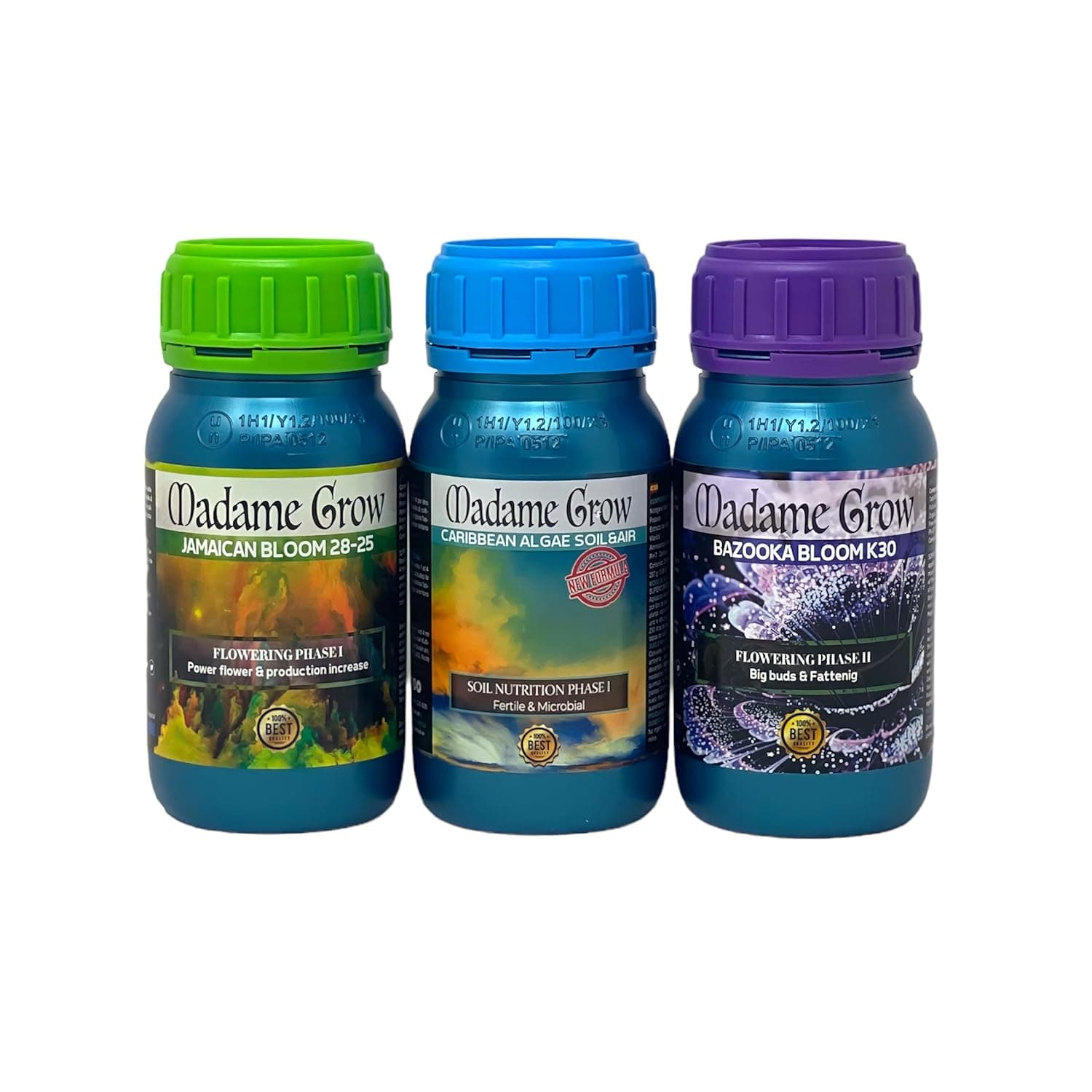 MADAME GROW - Organischer Dünger - Algendünger, Blüte- und Knospenstimulator - Gesunde Pflanzen - Explosive Knospen - Hochwertige Nährstoffe - KIT MADEIRA (3x250ml)